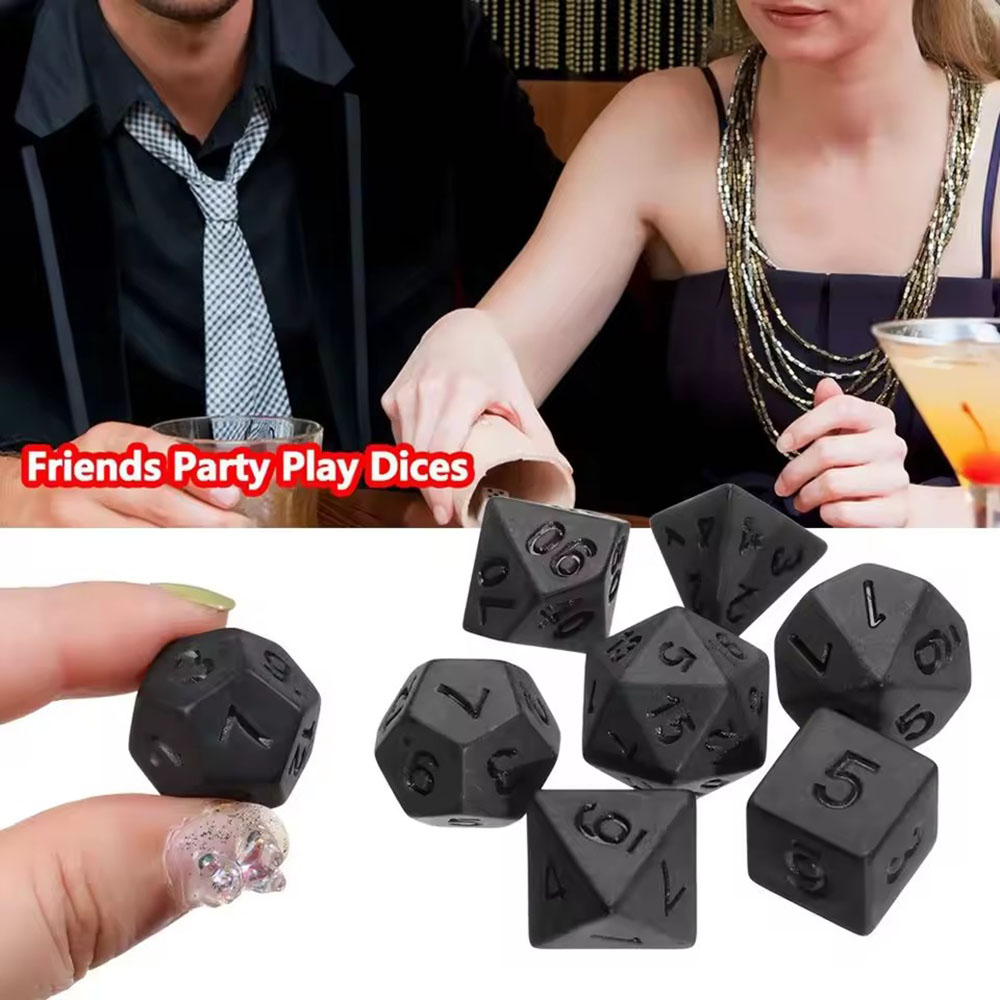Board Game Font - Juego de 7 dados negros nuevos,